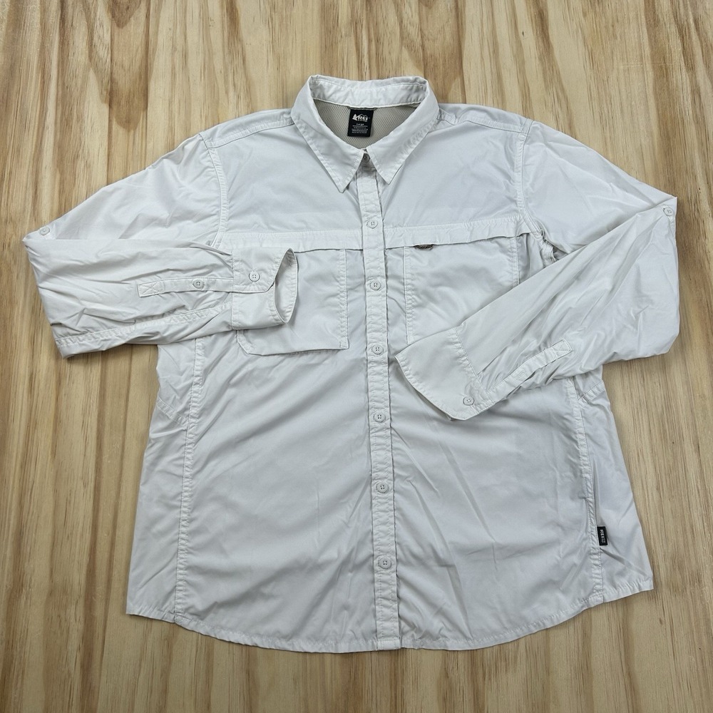 REI Women's White Nylon Blend Long Sleeve Hiking Button Up Shirt Large